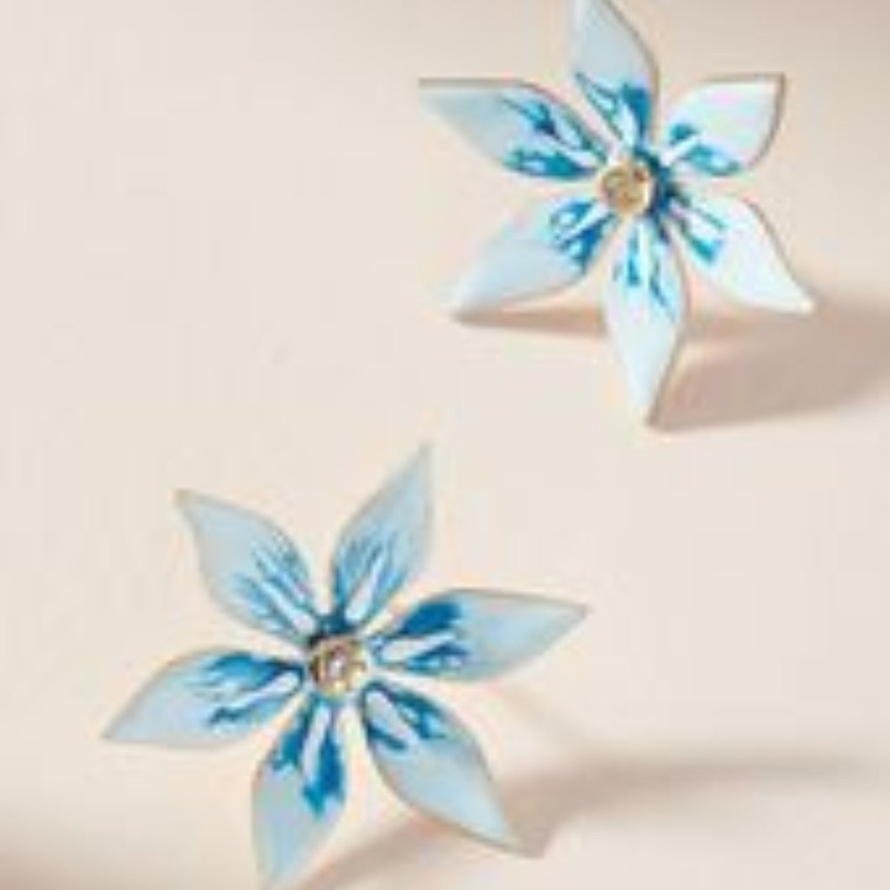 Blue Petite Plumeria Post Earrings